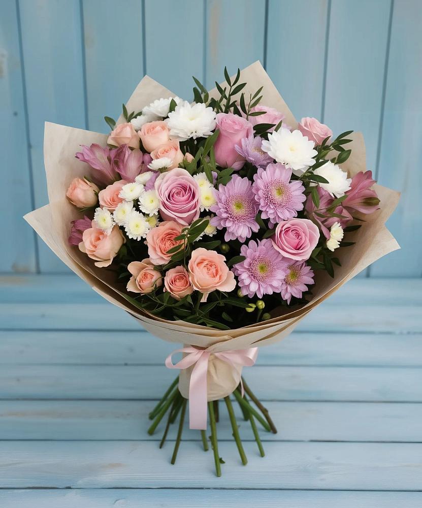 Букет цветов из: Хризантемы, Розы и Альстромерии в Усть-Джегуте