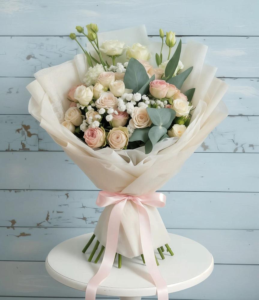 Букет цветов из: Розы и Лизиантусы в Усть-Джегуте